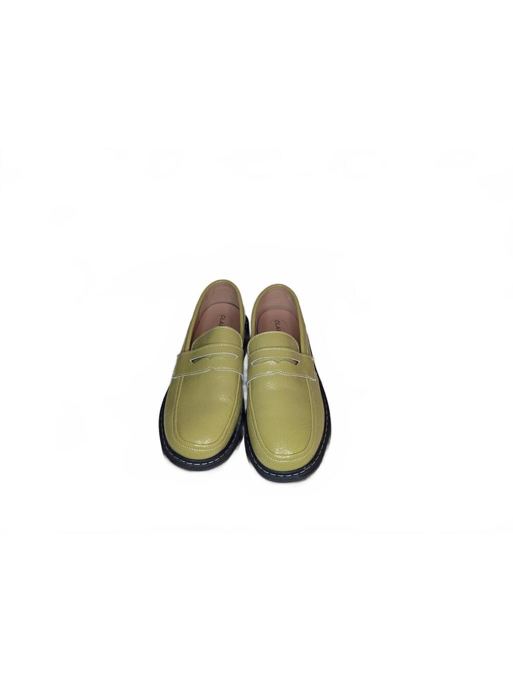 Clakblrg Green Patent Leather Loafers with White Contrast Stitching Size 9 - Picture 3 of 6